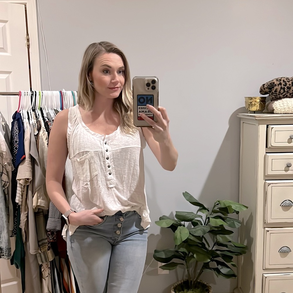 Free People casual Henley oversized top -white size small